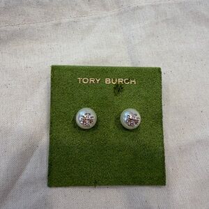 Tory Burch Pearl and Gold Stud Earrings